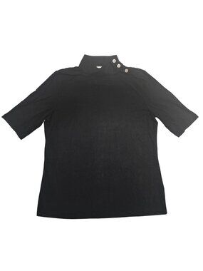 Talbots Womens Black Mock Neck Top With‎ Rhinestone Button Detail Size M